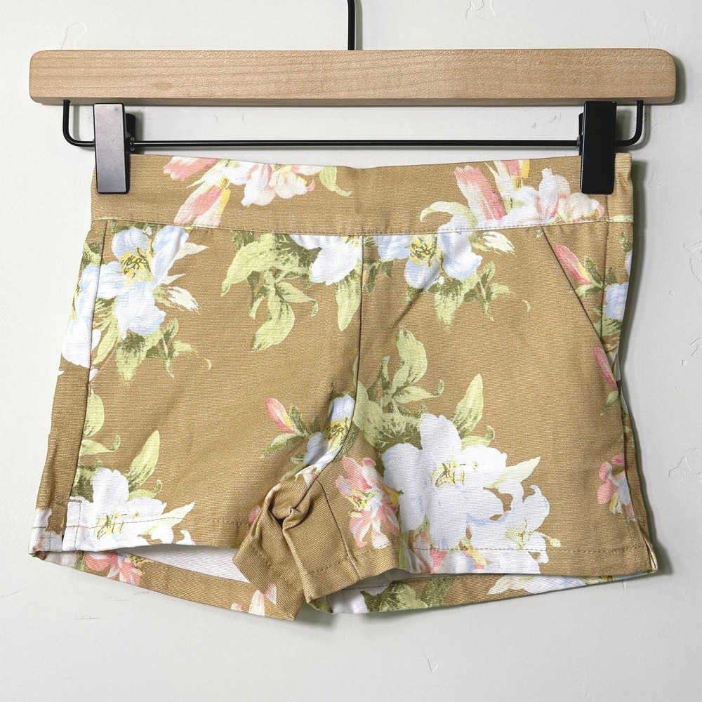 Janie and Jack Girls Iced Latte Floral Canvas Shorts Size 4 Earthy Preppy Spring